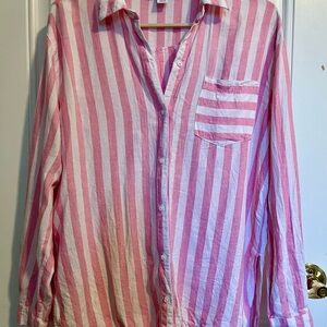 Old Navy Pink and White Striped Linen Shirt